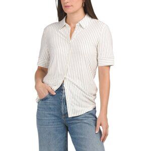 MODERN WORKS Ivory/black Short Sleeve T-shirt With Shoulder Detail